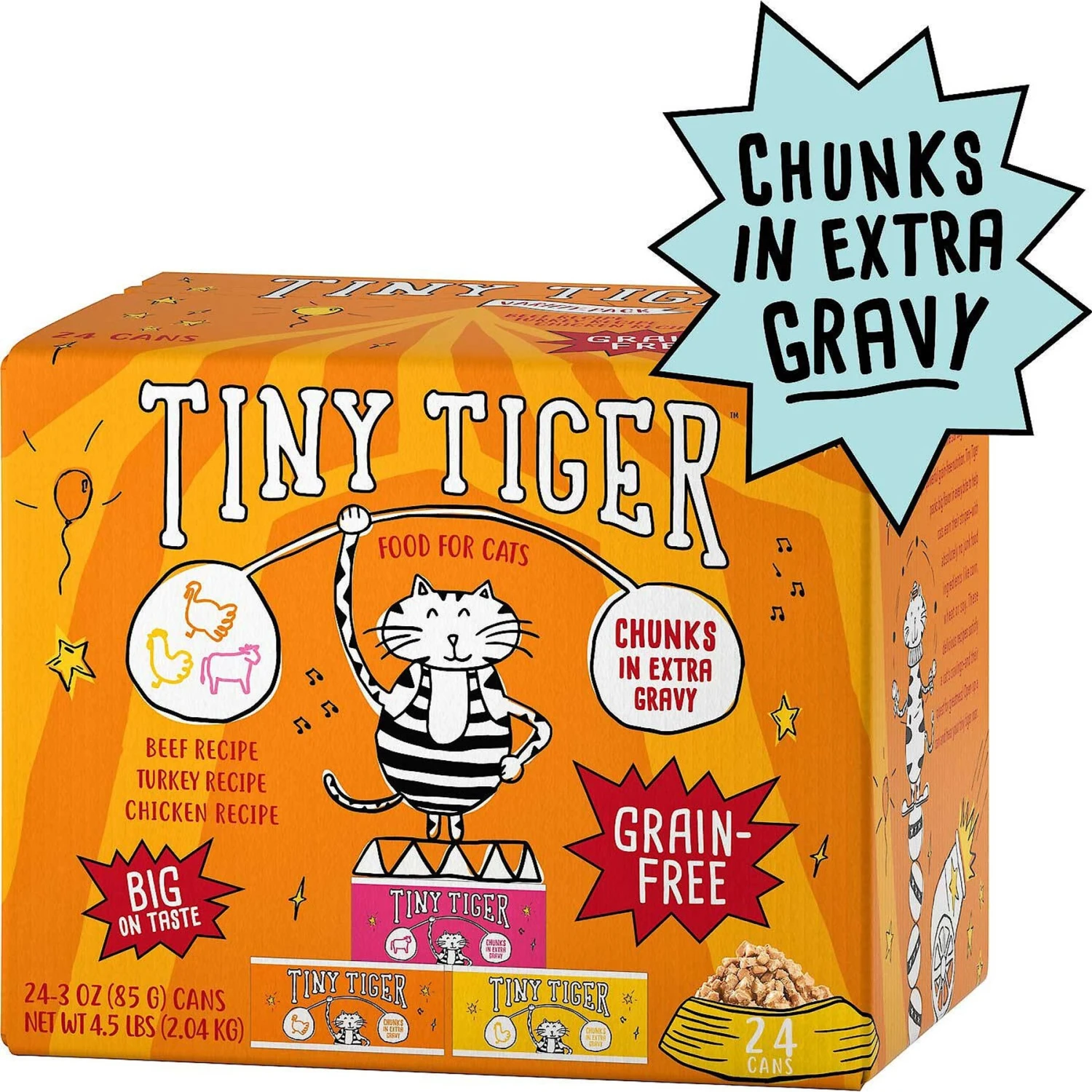 Tiny Tiger Chunks In EXTRA Gravy Beef & Poultry Recipes Variety Pack Grain-Free Canned Cat Food & Tiny Tiger Crunchy Bunch, Chicken Cannonball, Chicken Flavor Cat Treats 4 Tiny Tiger Chunks In EXTRA Gravy Beef & Poultry Recipes Variety Pack Grain-Free Canned Cat Food & Tiny Tiger Crunchy Bunch, Chicken Cannonball, Chicken Flavor Cat Treats - Image 2