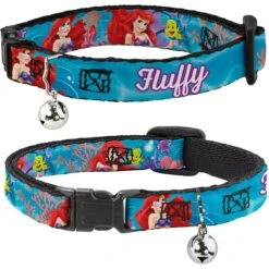 Buckle-Down Disney Ariel & Flounder Vivid Underwater Poses Personalized Breakaway Cat Collar With Bell