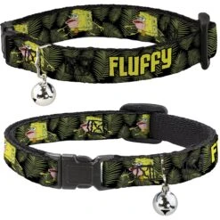 Buckle-Down Spongebob Squarepants Primitive Sponge Pose & Leaves Personalized Breakaway Cat Collar With Bell
