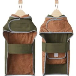 Frisco Lightweight Olive Reversible Packable Dog Raincoat -Meow Meals 315116 PT5. AC SS1800 V1646437977