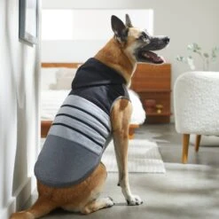 Frisco Gray Striped Dog & Cat Hoodie -Meow Meals 317305 PT8. AC SS1800 V1646437959