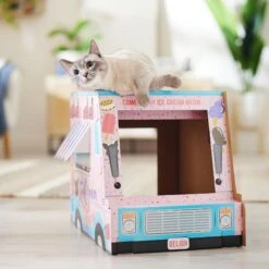 Frisco Ice Cream Truck Cardboard Cat House, 2-Story -Meow Meals 317729 PT3. AC SS1800 V1676566491