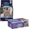 Blue Buffalo Wilderness High Protein Natural Grain-Free Chicken Mature Dry Cat Food & Blue Buffalo Wilderness Pate Variety Pack Duck, Chicken & Salmon Grain-Free Cat Canned Food -Meow Meals 338653 MAIN. AC SS1800 V1635898814