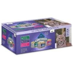 Blue Buffalo Wilderness High Protein Natural Grain-Free Chicken Mature Dry Cat Food & Blue Buffalo Wilderness Pate Variety Pack Duck, Chicken & Salmon Grain-Free Cat Canned Food -Meow Meals 338653 PT5. AC SS1800 V1635911268