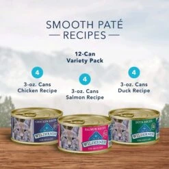 Blue Buffalo Wilderness High Protein Natural Grain-Free Chicken Mature Dry Cat Food & Blue Buffalo Wilderness Pate Variety Pack Duck, Chicken & Salmon Grain-Free Cat Canned Food -Meow Meals 338653 PT6. AC SS1800 V1635917262