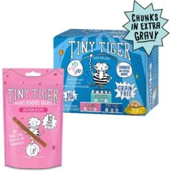 Tiny Tiger, Meaty Tenders Cat Treats, Salmon Recipe & Tiny Tiger Chunks In EXTRA Gravy Seafood Recipes Variety Pack Grain-Free Canned Cat Food