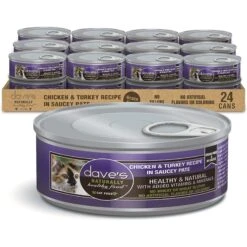 Dave's Pet Food Saucey Pate Chicken & Turkey Recipe Wet Cat Food, 5.5-oz Can, Case Of 24