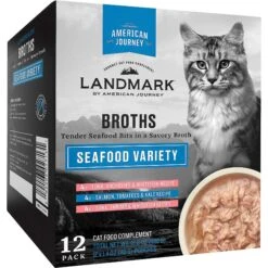 Fancy Feast Classic Seafood Feast Variety Pack Canned Cat Food & American Journey Landmark Broths Seafood Variety Pack Wet Cat Food Complement Pouches -Meow Meals 353371 PT5. AC SS1800 V1639527687