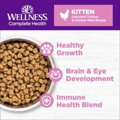 Wellness Complete Health Natural Grain-Free Deboned Chicken & Chicken Meal Dry Kitten Food & Wellness Complete Health Kitten Variety Pack Grain-Free Canned Cat Food, 3-oz, Case Of 12 -Meow Meals 353443 PT3. AC SS1800 V1639522610