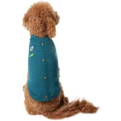Frisco Teal Button Down Dog & Cat Sweater -Meow Meals 353580 PT2. AC SS1800 V1659006937
