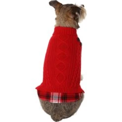 Frisco Plaid Cable Knit Dog & Cat Sweater -Meow Meals 353611 PT2. AC SS1800 V1659007313
