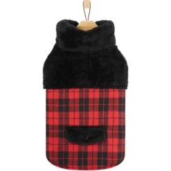 Frisco Mediumweight Plaid Faux Fur Dog & Cat Jacket -Meow Meals 353847 PT4. AC SS1800 V1661206460