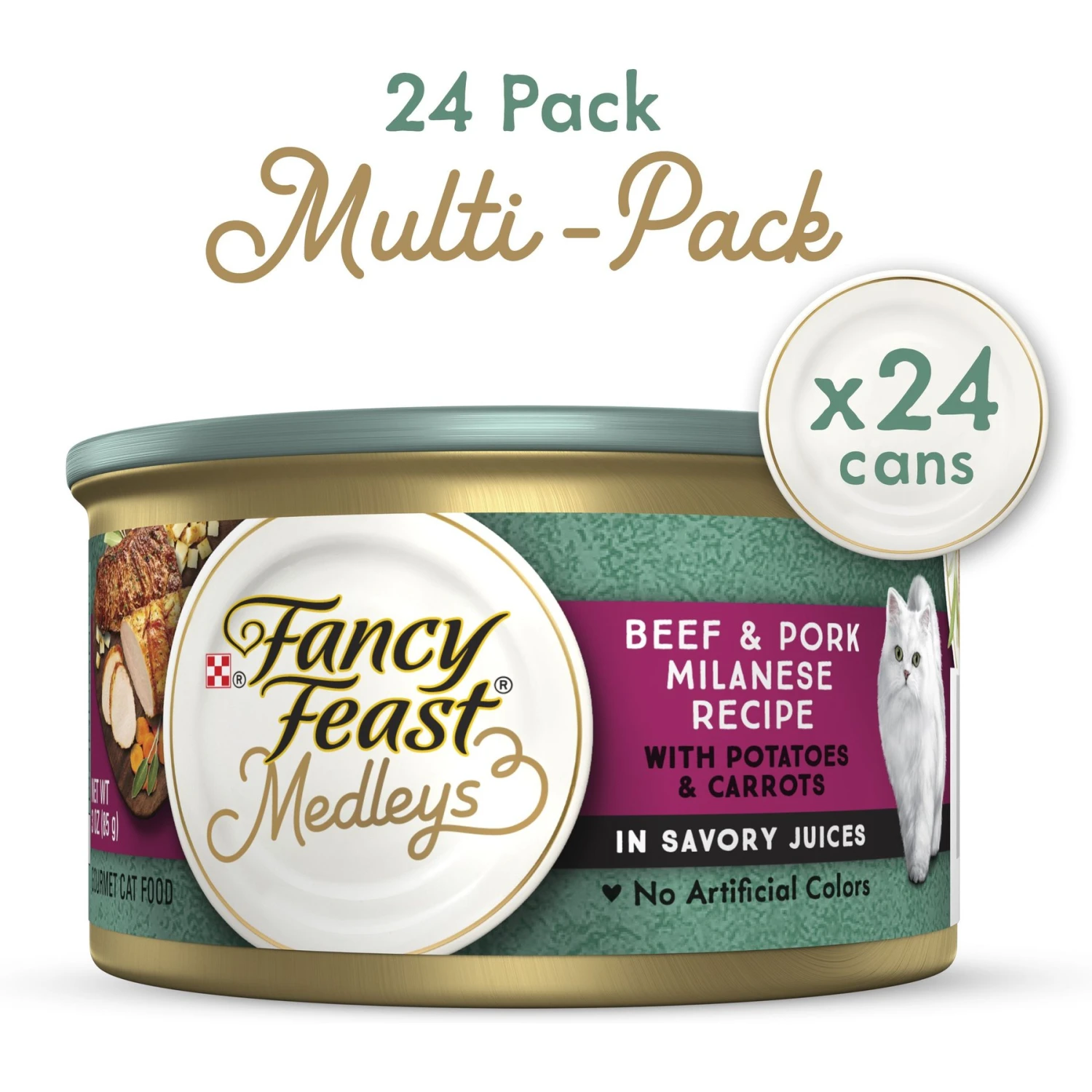 Fancy Feast Medleys Beef & Pork Milanese With Carrots & Potatoes In Savory Juices Wet Cat Food, 3-oz Can, Case Of 24 3 Fancy Feast Medleys Beef & Pork Milanese With Carrots & Potatoes In Savory Juices Wet Cat Food, 3-oz Can, Case Of 24