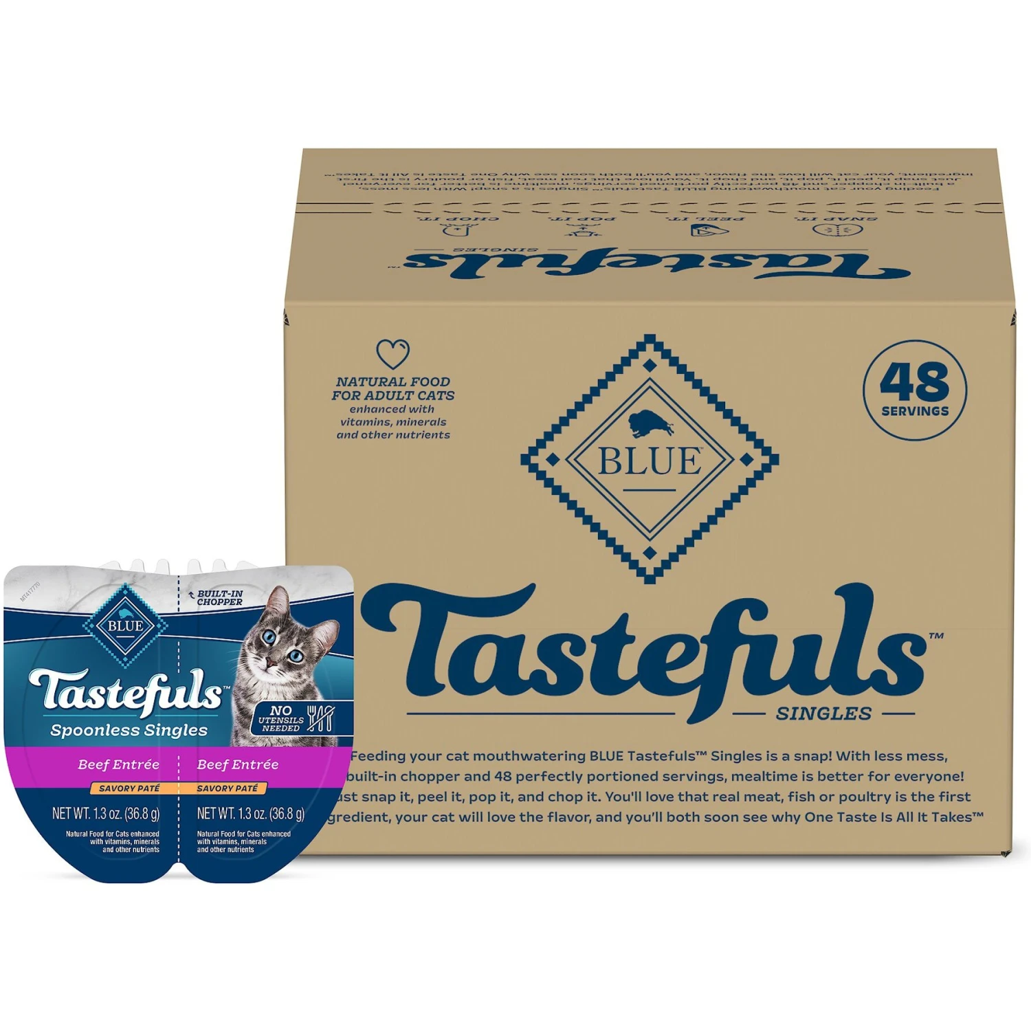 Blue Buffalo Tastefuls Spoonless Singles Beef Entrée Pate Adult Cat Food, 2.6-oz Cup, Case Of 24 3 Blue Buffalo Tastefuls Spoonless Singles Beef Entrée Pate Adult Cat Food, 2.6-oz Cup, Case Of 24
