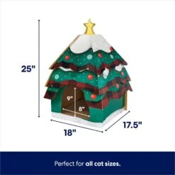 Frisco Holiday Christmas Tree Cardboard Cat House -Meow Meals 360879 PT1. AC SS1800 V1695648152