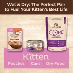 Wellness CORE Tiny Tasters Kitten Chicken Grain-Free Pate Wet Cat Food, 1.75-oz Pouch, Case Of 12 -Meow Meals 363903 PT4. AC SS1800 V1695845856