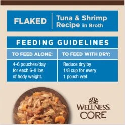 Wellness CORE Tiny Tasters Tuna & Shrimp Grain-Free Flaked Wet Cat Food, 1.75-oz Pouch, Case Of 12 -Meow Meals 363911 PT8. AC SS1800 V1695832228