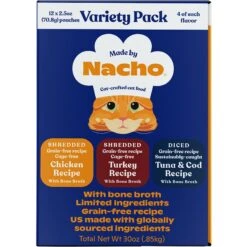 Made By Nacho Shredded & Diced Recipes With Homestyle Bone Broth Variety Pack Grain-Free Wet Cat Food -Meow Meals 369947 PT2. AC SS1800 V1645546418
