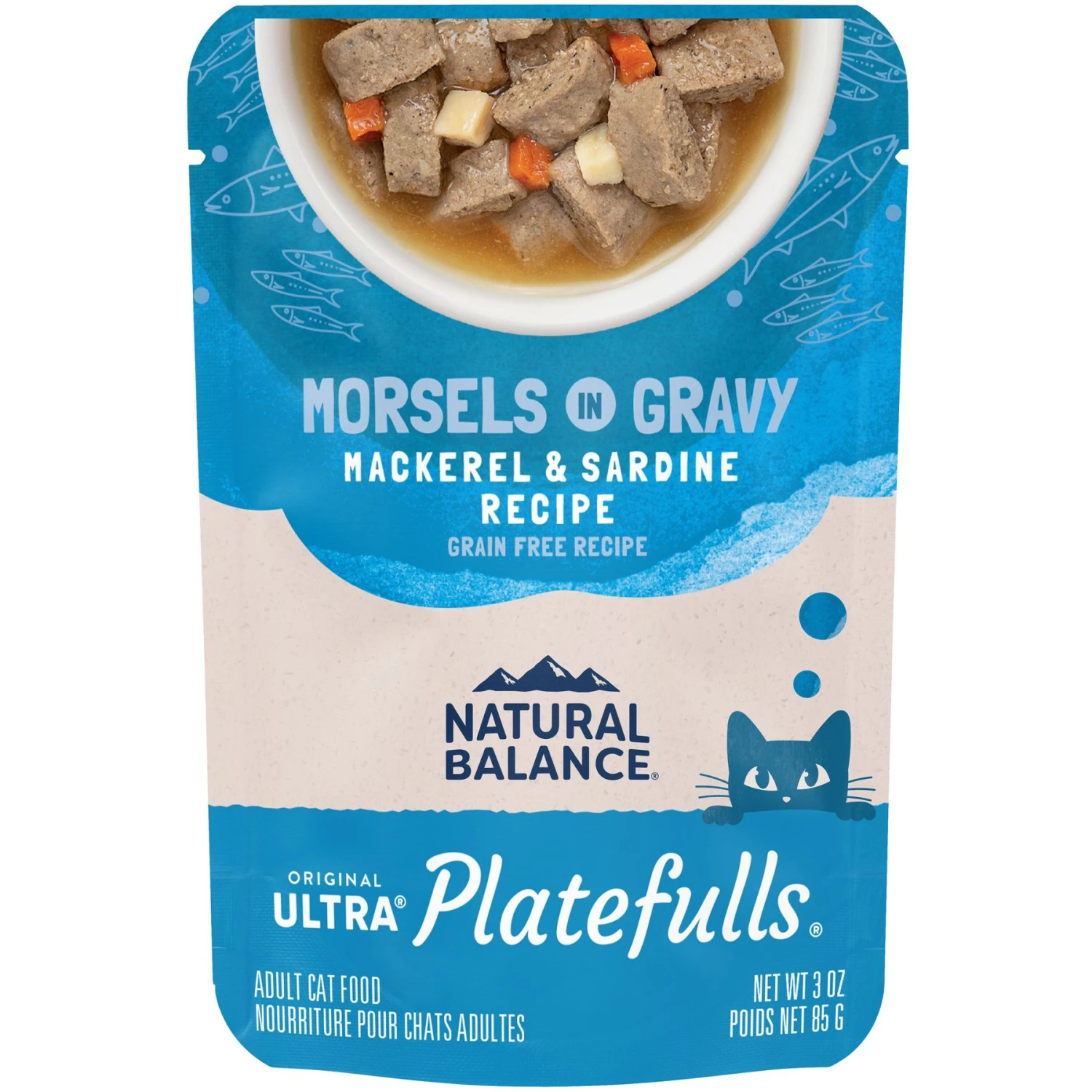 Natural Balance Platefulls Indoor Formula Mackerel & Sardine In Gravy Grain-Free Cat Food Pouches 3 Natural Balance Platefulls Indoor Formula Mackerel & Sardine In Gravy Grain-Free Cat Food Pouches