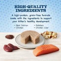 Blue Buffalo Baby Blue Healthy Growth Formula Grain-Free High Protein Chicken Recipe Kitten Wet Food, 3-oz Cans, Case Of 24 & Blue Buffalo Baby Blue Healthy Growth Formula Grain-Free High Protein Salmon Recipe Kitten Wet Food, 3-oz Cans, Case Of 24 -Meow Meals 515078 PT3. AC SS1800 V1649349819