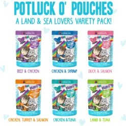 Weruva Cats In The Kitchen Pantry Party Variety Pack Grain-Free Cat Food, 3-oz Pouch, Case Of 12 & BFF OMG Potluck O' Pouches Variety Pack Grain-Free Cat Food Pouches -Meow Meals 611622 PT6. AC SS1800 V1661530200