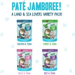 Weruva Best Feline Friend Paté Lovers, Aw Yeah! Paté Jamboree! Variety Pack Grain-Free Wet Cat Food, 2.8-oz Pouch, Case Of 12 & BFF Play Pate Lovers Pate Partay Variety Pack Wet Cat Food, 3-oz Pouch, Pack Of 12 -Meow Meals 611846 PT2. AC SS1800 V1661548671