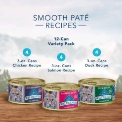 Blue Buffalo Wilderness Pate Variety Pack Duck, Chicken & Salmon Grain-Free Cat Canned Food + 2 Items -Meow Meals 646846 PT2. AC SS1800 V1664558631