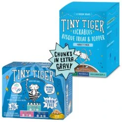 Tiny Tiger Chunks In EXTRA Gravy Seafood Recipes Variety Pack Grain-Free Canned Cat Food & Tiny Tiger, Lickables, Variety Pack, Bisque Cat Treat & Topper