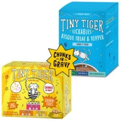 Tiny Tiger Chunks In Gravy Beef & Poultry Recipes Variety Pack Grain-Free Canned Cat Food & Tiny Tiger, Lickables, Variety Pack, Bisque Cat Treat & Topper