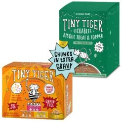 Tiny Tiger Chunks In EXTRA Gravy Beef & Poultry Recipes Variety Pack Grain-Free Canned Cat Food & Tiny Tiger Lickables, Senior Formula, Tuna & Chicken Recipe, Bisque Cat Treat & Topper
