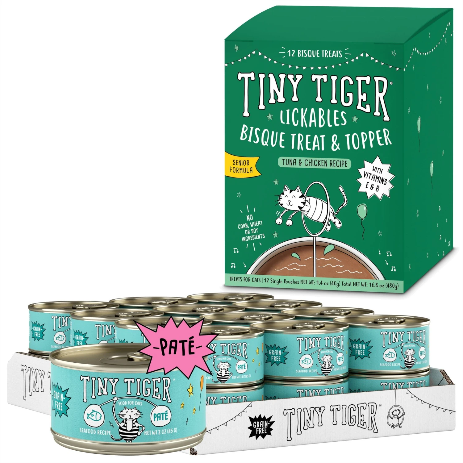 Tiny Tiger Pate Seafood Recipe Grain-Free Canned Cat Food & Tiny Tiger Lickables, Senior Formula, Tuna & Chicken Recipe, Bisque Cat Treat & Topper 3 Tiny Tiger Pate Seafood Recipe Grain-Free Canned Cat Food & Tiny Tiger Lickables, Senior Formula, Tuna & Chicken Recipe, Bisque Cat Treat & Topper