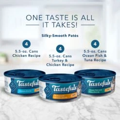 Blue Buffalo Tastefuls Chicken, Turkey & Chicken & Ocean Fish & Tuna Entrées Variety Pack Pate Wet Cat Food, 5.5-oz Can, Case Of 12 & Blue Buffalo Tastefuls Tuna, Chicken, Fish & Shrimp Entrées Variety Pack Flaked Wet Cat Food -Meow Meals 662598 PT3. AC SS1800 V1667335137