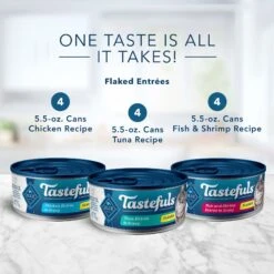 Blue Buffalo Tastefuls Chicken, Turkey & Chicken & Ocean Fish & Tuna Entrées Variety Pack Pate Wet Cat Food, 5.5-oz Can, Case Of 12 & Blue Buffalo Tastefuls Tuna, Chicken, Fish & Shrimp Entrées Variety Pack Flaked Wet Cat Food -Meow Meals 662598 PT7. AC SS1800 V1667331281