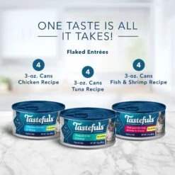 Blue Buffalo Tastefuls Salmon, Chicken, Ocean Fish & Tuna Entrées Variety Pack Pate Wet Cat Food, 3-oz Can, Case Of 12 & Blue Buffalo Tastefuls Tuna, Chicken, Fish & Shrimp Entrées Variety Pack Flaked Wet Cat Food -Meow Meals 662622 PT7. AC SS1800 V1667326829