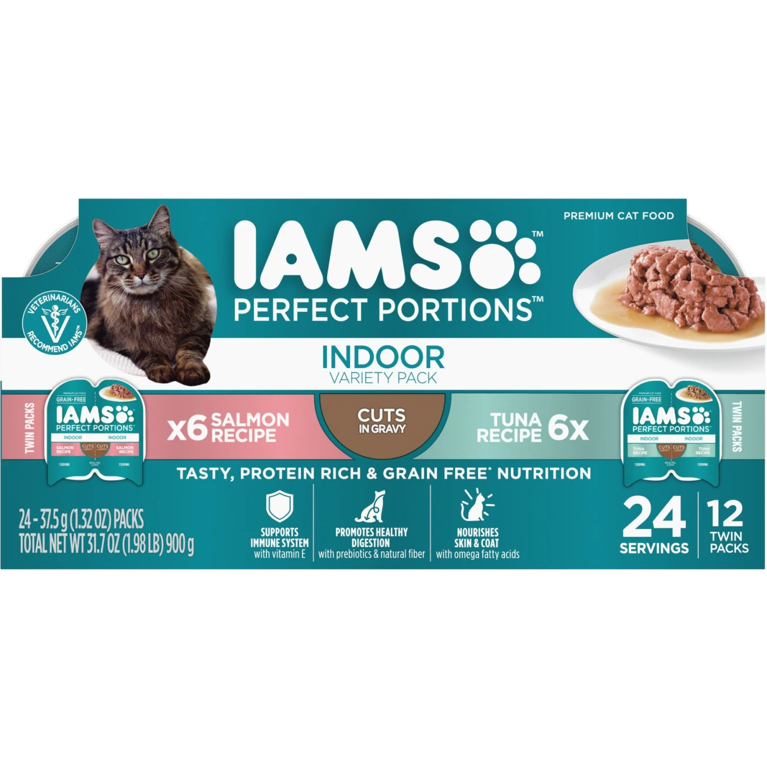 Iams Perfect Portions Indoor Tuna & Salmon Recipe Grain-Free Cuts In Gravy Variety Pack Adult Wet Cat Food Trays & PrettyLitter Health Monitoring Cat Litter 4 Iams Perfect Portions Indoor Tuna & Salmon Recipe Grain-Free Cuts In Gravy Variety Pack Adult Wet Cat Food Trays & PrettyLitter Health Monitoring Cat Litter - Image 2