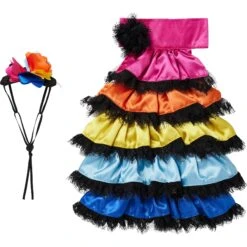 Frisco Ruffle Party Dog & Cat Dress + Headpiece -Meow Meals 707350 PT4. AC SS1800 V1689350668