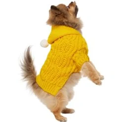 Frisco Sherpa Lined Chunky Cable Knit Dog & Cat Hooded Sweater -Meow Meals 718374 PT2. AC SS1800 V1703184631