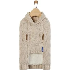 Frisco Sherpa Lined Chunky Cable Knit Dog & Cat Sweater -Meow Meals 718518 PT4. AC SS1800 V1693234652
