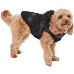 Frisco Medium Weight Faux Leather Dog & Cat Parka With Faux Fur Trimmed Hood, Black -Meow Meals 719798 PT2. AC SS1800 V1703184628