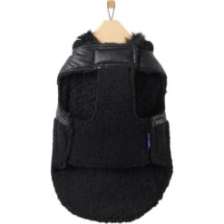 Frisco Medium Weight Faux Leather Dog & Cat Parka With Faux Fur Trimmed Hood, Black -Meow Meals 719798 PT4. AC SS1800 V1692978852