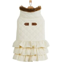 Frisco Medium Weight Quilted Ruffle Tiered Dog & Cat Dress -Meow Meals 744262 PT3. AC SS1800 V1692978554
