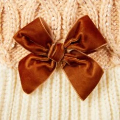 Frisco Cable Knit Dog & Cat Sweater Dress With Velvet Bow -Meow Meals 745838 PT6. AC SS1800 V1694794127