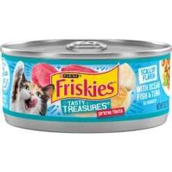 Friskies Tasty Treasures With Ocean Fish & Tuna & Scallop Flavor Wet Cat Food. 5.5-oz Can