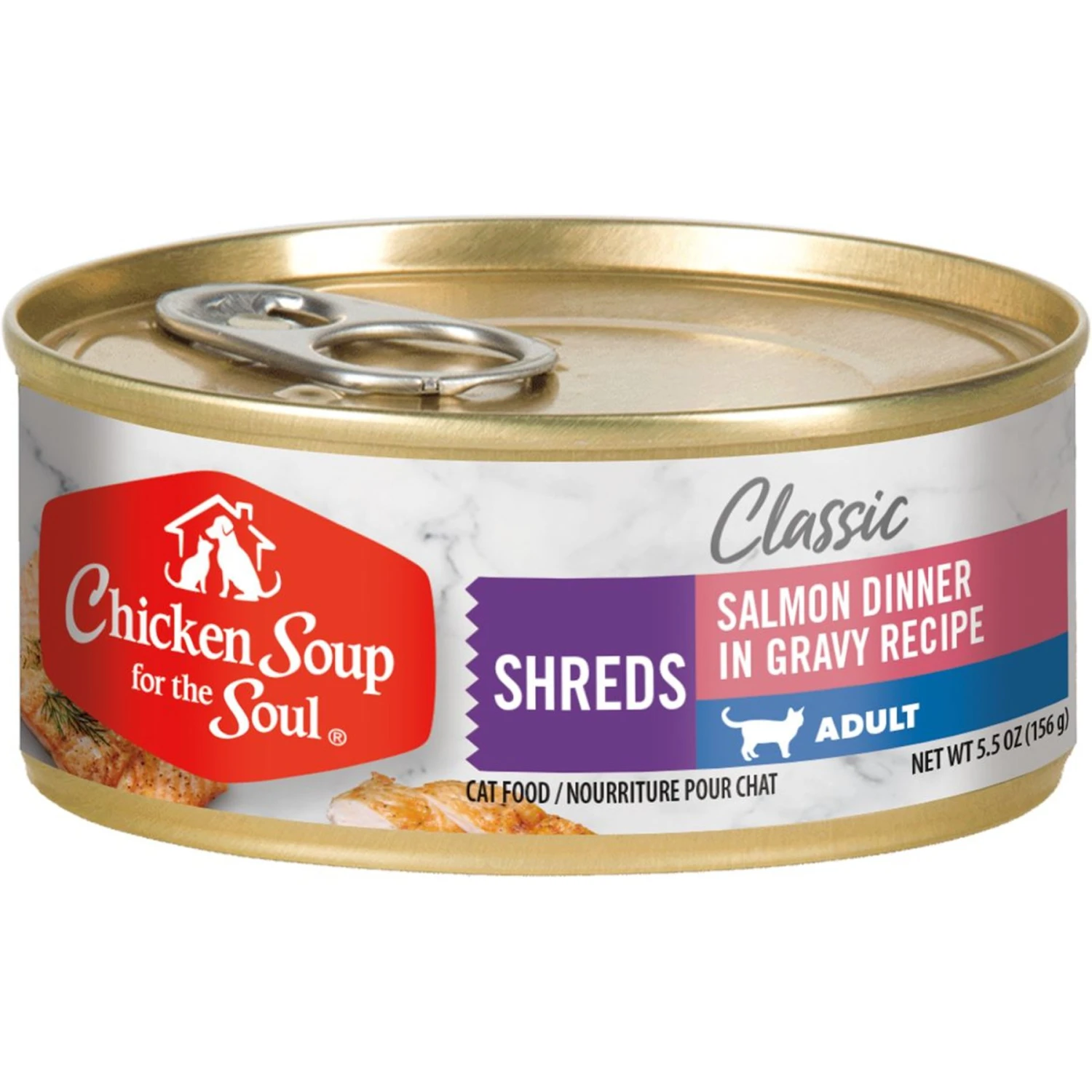 Chicken Soup For The Soul Salmon Dinner In Gravy Recipe Shreds Wet Cat Food, 5.5oz Can, Case Of 24 3 Chicken Soup For The Soul Salmon Dinner In Gravy Recipe Shreds Wet Cat Food, 5.5oz Can, Case Of 24