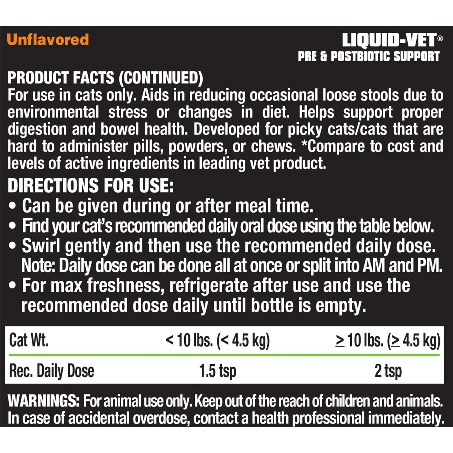 Liquid-Vet Feline Pre & PostBiotic Support Unflavored Cat Digestive Aid, 8-oz Bottle 5 Liquid-Vet Feline Pre & PostBiotic Support Unflavored Cat Digestive Aid, 8-oz Bottle - Image 3