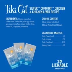 Tiki Cat Silver Comfort Chicken & Chicken Liver Recipe Grain-Free Wet Cat Food, 0.28-oz Pouch, Case Of 20 -Meow Meals 883494 PT2. AC SS1800 V1690570674