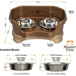 Neater Pets Neater Feeder Deluxe Elevated & Mess-Proof Cat Bowls, Bronze -Meow Meals 89632 PT2. AC SS1800 V1672862672