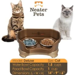 Neater Pets Neater Feeder Deluxe Elevated & Mess-Proof Cat Bowls, Bronze -Meow Meals 89632 PT6. AC SS1800 V1631156193