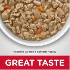 Hill's Science Diet Adult Healthy Cuisine Poached Salmon & Spinach Medley Canned Cat Food -Meow Meals 94020 PT5. AC SS1800 V1598149599