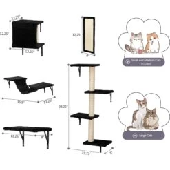 Coziwow Wall Mounted Shelves Set Cat Tree & Frisco Wooden Wall Mounted Stainless Steel Cat Feeding Station With Bowl -Meow Meals 947694 PT2. AC SS1800 V1693921596